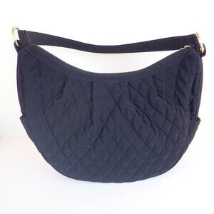 Vera Bradley Quilted all Black Cresent Shaped Shoulder Bag Purse with Pockets